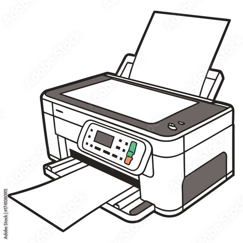 Vector illustration of a printer with paper output and input