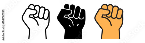 Empowerment fist icons: diversity and unity in bold, monochrome, and color