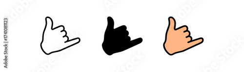 Three shaka hand symbols in minimalist flat design