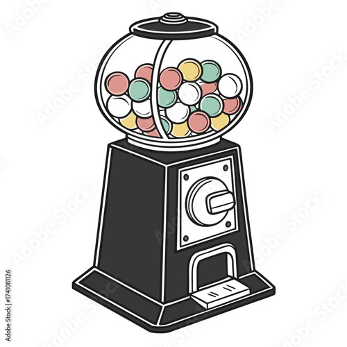 Vintage gumball machine with colorful candies candy