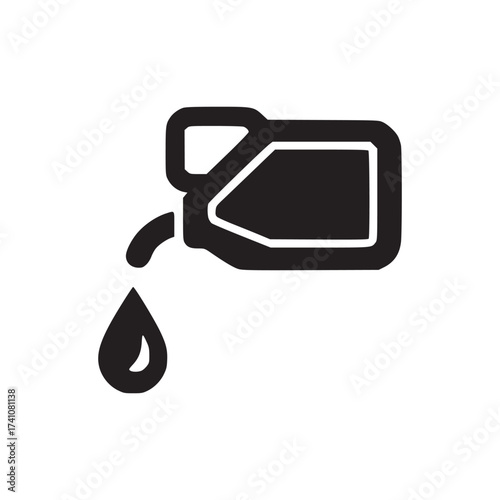 A dark blue icon of a container pouring a single drop of liquid against a clean white background space
