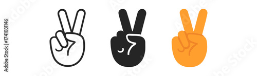 Peace hand gesture trio with outline, filled, and color variations