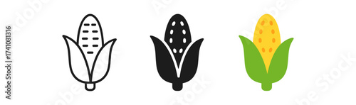Corn icons set: outline, solid, and colorful designs