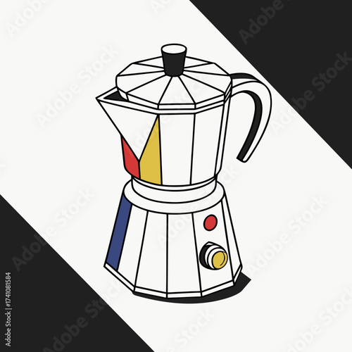 White moka pot with red yellow blue accents vector