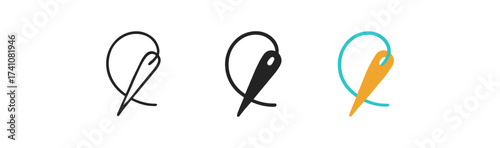 Sewing needle icon set with minimalist and color variations
