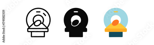 Mri machine icons in linear, solid, and flat styles