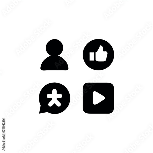 Modern social media silhouette icon set for digital platforms
