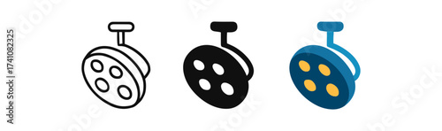 Stylish retro tricycle icons in linear, silhouette, and flat styles