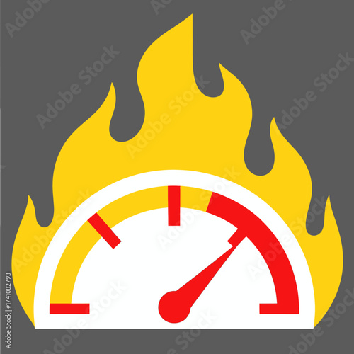 High Heat Alert: Fiery Speedometer on Dark Background