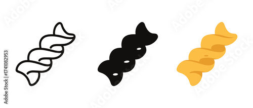 Abstract pasta shape in three styles: outline, solid, and filled
