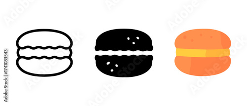 Colorful and silhouette macaron icons set on white background