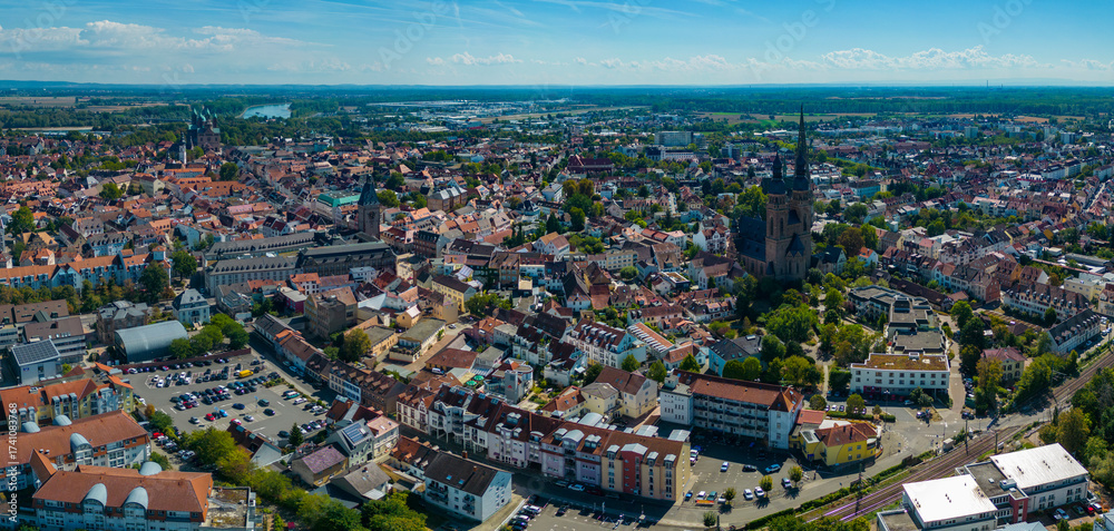 Fototapeta premium Aerial view around the old town of Speyer, 67346 in Germany on a sunny spring day