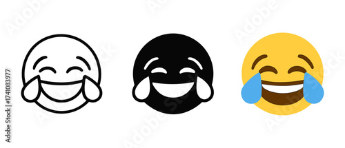 Laughing emoji variations in line, silhouette, and colorful styles