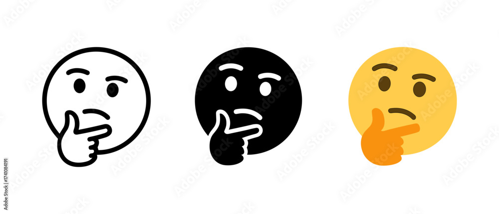 Fototapeta premium Thinking emoji faces in different styles for digital communication