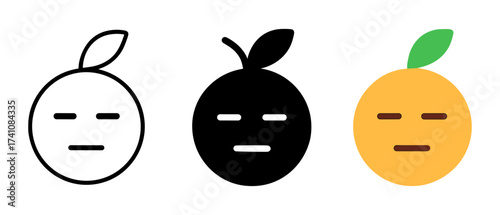 Minimalist fruit faces: black, white, and orange designs with expressions