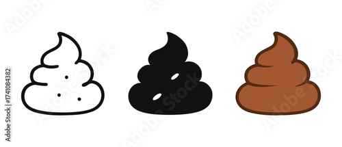 Monochrome and color poop icons: three styles for humorous designs