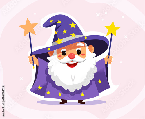 Magical Wizard in Purple Robes with Stars