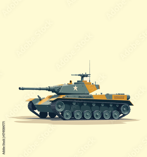 Military Tank in Camouflage on Plain Field