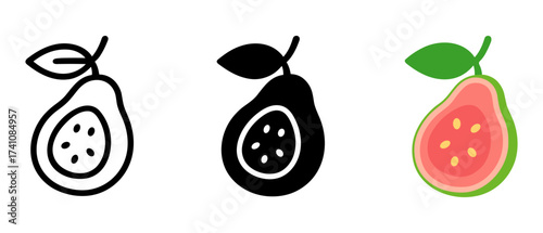 Three distinct guava styles: outline, solid, and colorful design