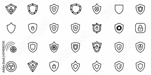Dynamic set of shield icons for website security, data protection, and cybersecurity concepts, communicating safety and trust, originally a scalable graphic