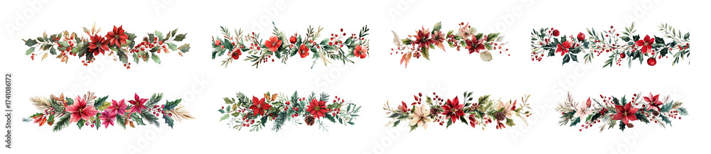 Naklejka premium PNG Festive floral borders for decoration, element set on transparent background
