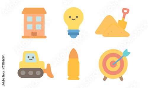 Cute flat icons of construction, creativity, and success themes