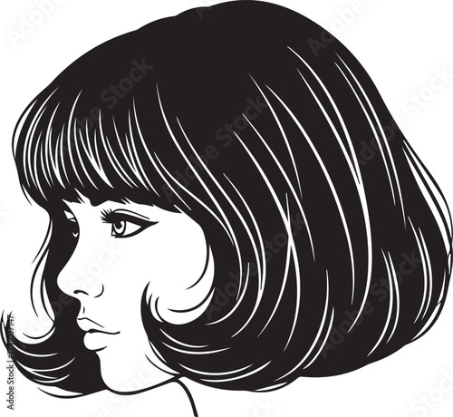 Stylish woman with elegant bob haircut in black and white vector art design