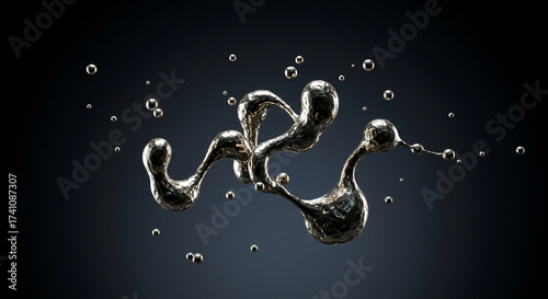 An abstract representation of a dynamic liquid metal form suspended in zero gravity, symbolizing futuristic technology and scientific innovation