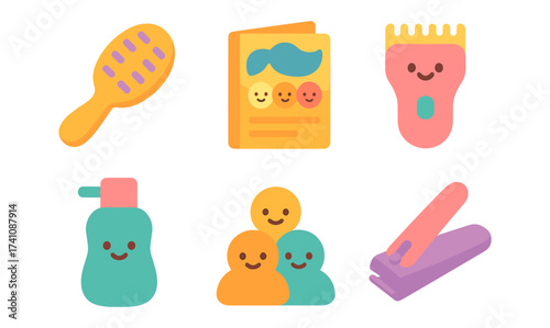 Colorful flat style grooming and self-care icon set for digital projects