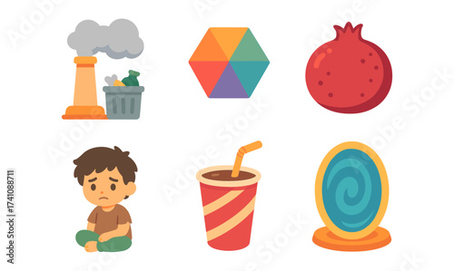 Playful cartoon icons: emotions, environment, and everyday objects for creative designs