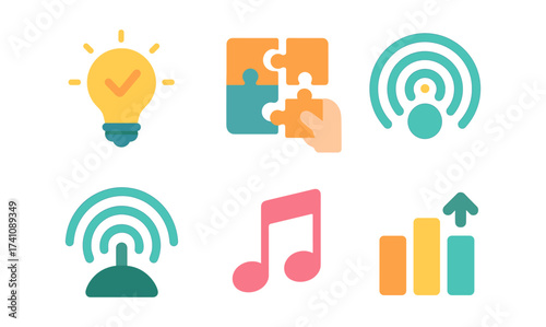 Colorful flat style icons for creativity and connectivity