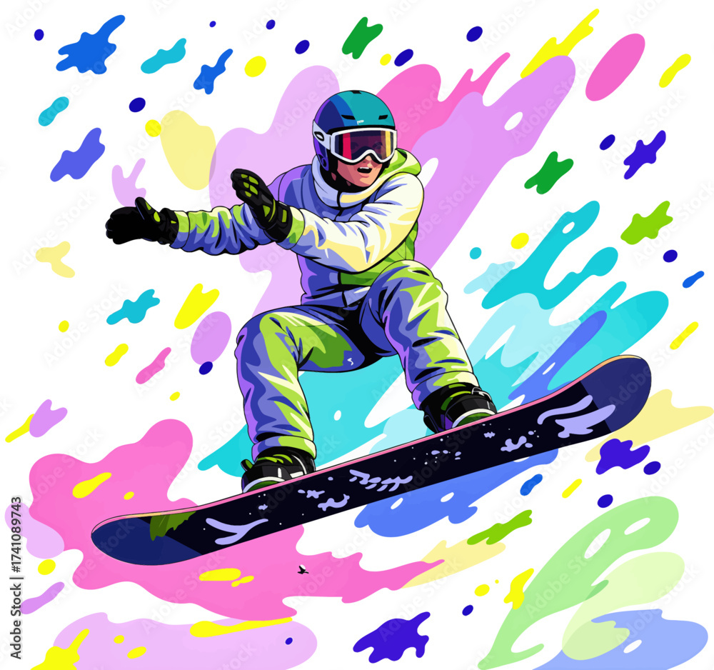 Obraz premium Snowboarder in Action: Dynamic Winter Sports Illustration
