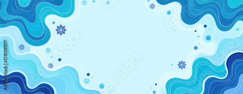 Wavy Blue Winter Wonderland with Snowflakes