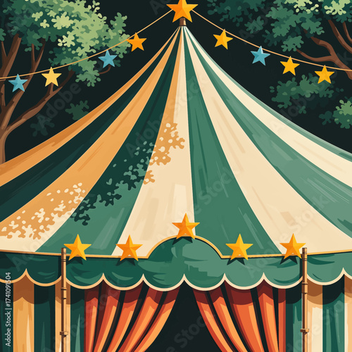 Whimsical Circus Tent under Starry Night Sky