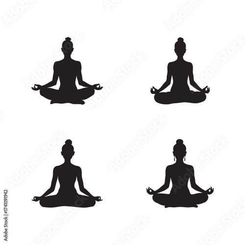 Silhouette of a person meditating in lotus pose icon on a white background.