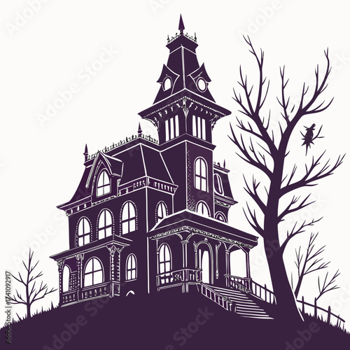 Dark Victorian Mansion Silhouette with Bare Trees haunted house 1