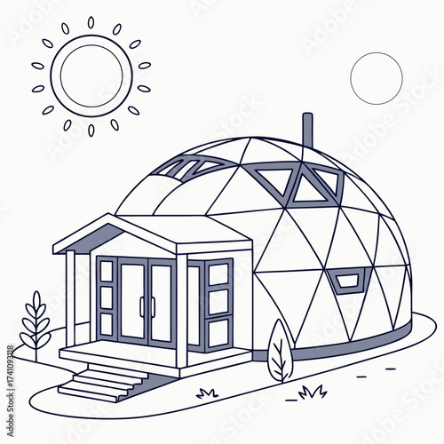 Dome shaped house with sun and moon vector illustration