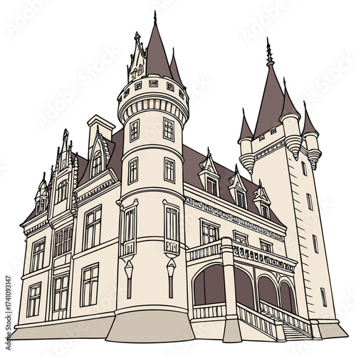 Fantasy castle inspired mansion vector illustration