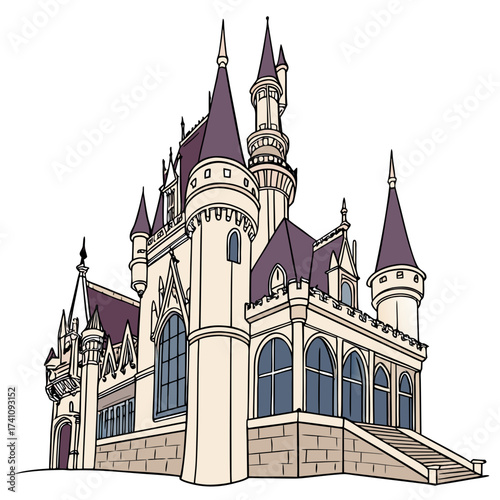 Fantasy castle vector with purple turrets and cream walls