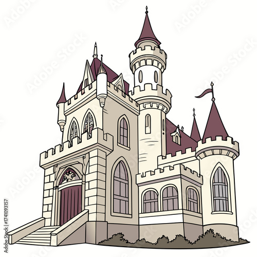 Fantasy castle vector with towers and flag building