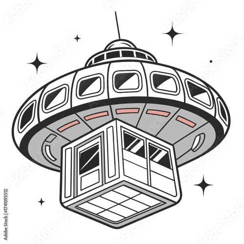 Futuristic pod house vector illustration with stars