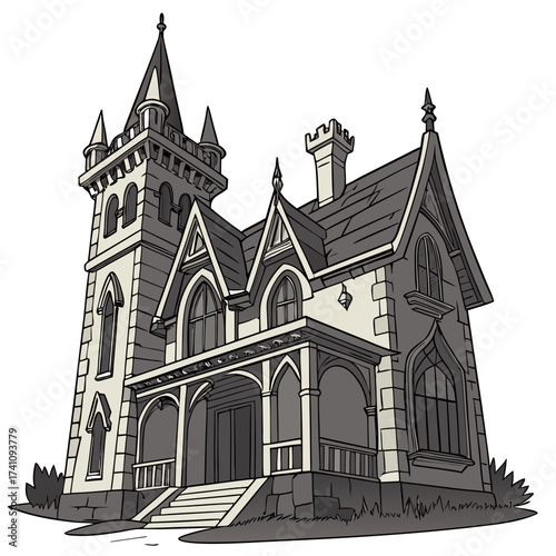Gothic style house vector with pointed roofs and tower