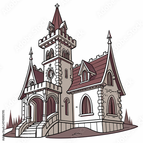Gothic style house with towers and pointed roofs gothic house