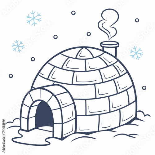 Igloo house with chimney and snowflakes vector winter
