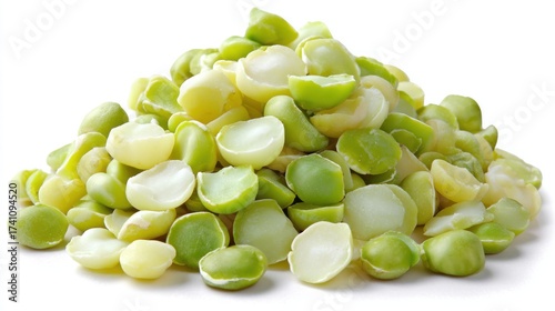 Pile of split peas against white background