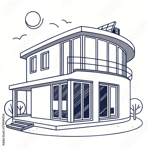 Minimalist futuristic round smart house vector illustration
