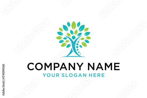 Abstract Human Tree Logo for Health, Wellness, and Chiropractic Design