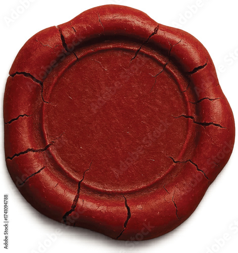 Close-up of a red wax seal with a circular design, perfect for official documents and important correspondence