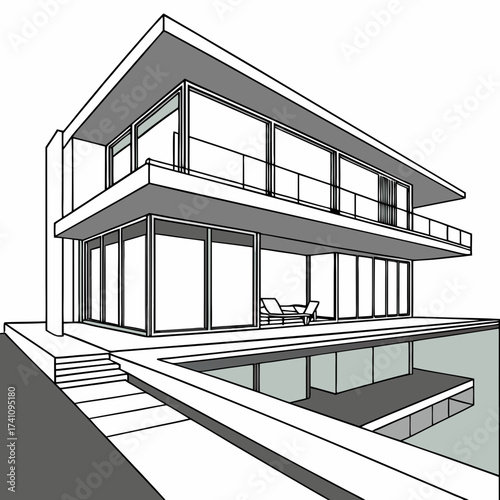 Modern villa with glass walls and rooftop terrace architecture