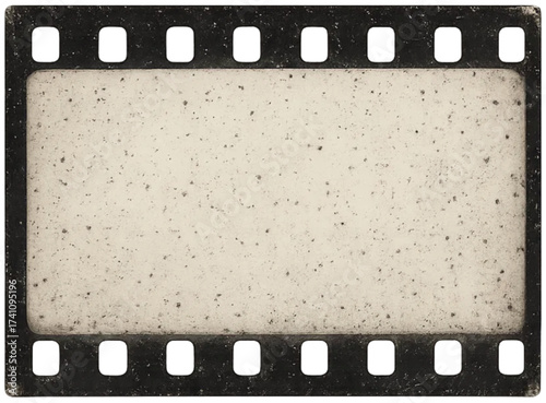 Blank vintage film strip frame with aged texture and perforations, a classic retro backdrop for creative designs, nostalgic photography projects, or cinematic themes
